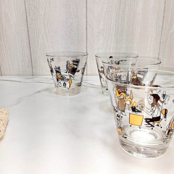 Mid Century modern Double drinking Glasses Set of 5 Pressroom Characters - Picture 11 of 13
